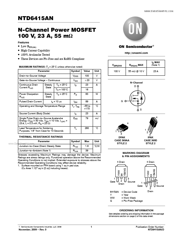 <?=NTD6415AN?> डेटा पत्रक पीडीएफ