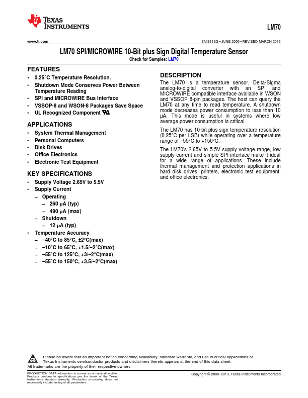 LM70 Texas Instruments