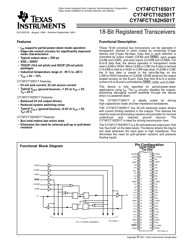 <?=CY74FCT162501T?> डेटा पत्रक पीडीएफ