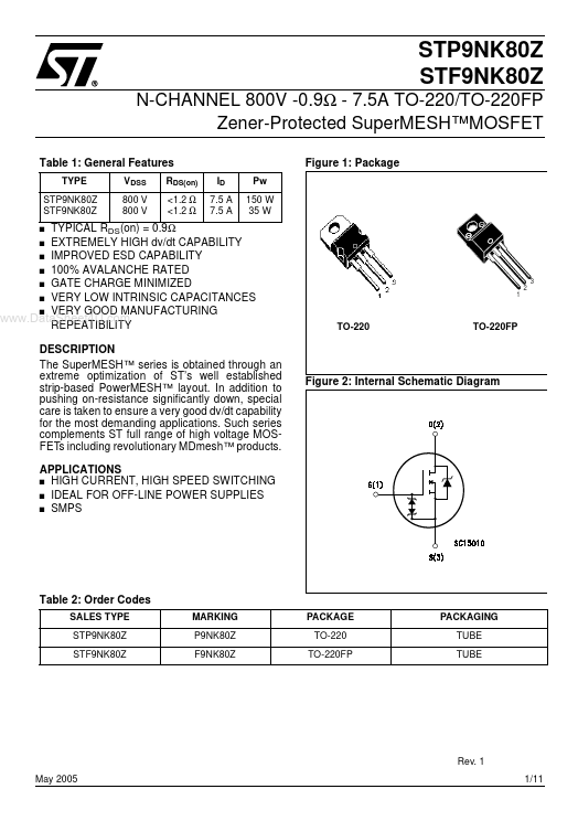 STF9NK80Z STMicroelectronics