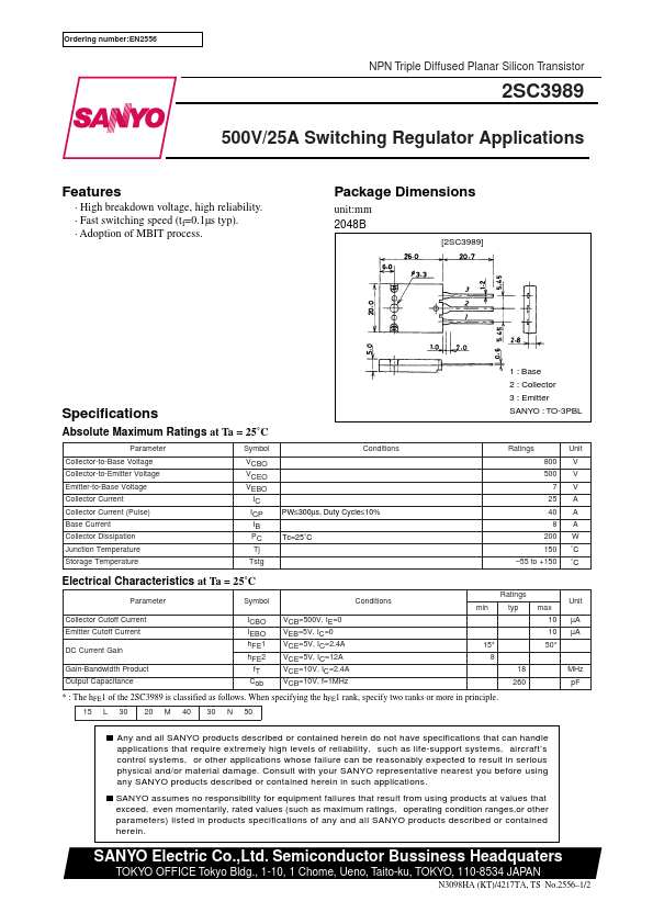 2SC3989 Sanyo Semicon Device