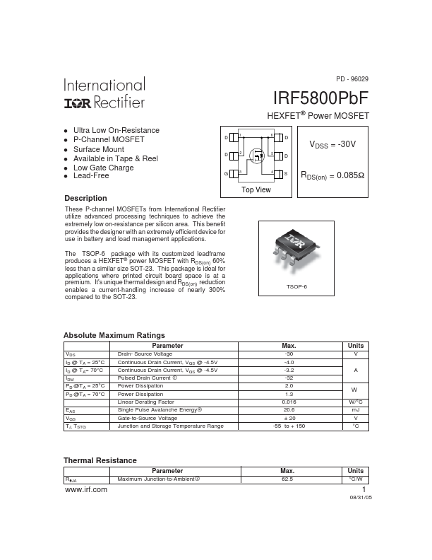 IRF5800PBF International Rectifier
