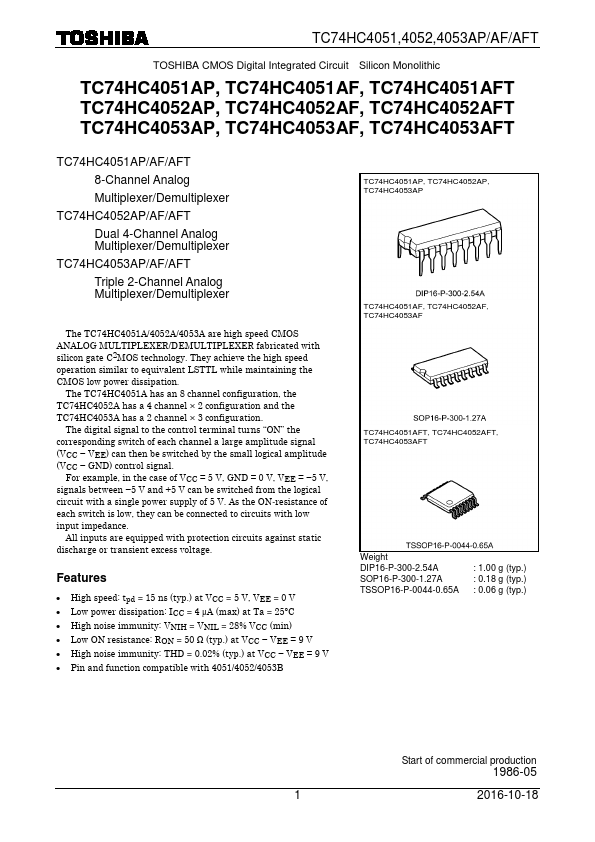 TC74HC4052AP Toshiba Semiconductor