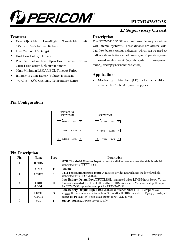 PT7M7436 Pericom Technology