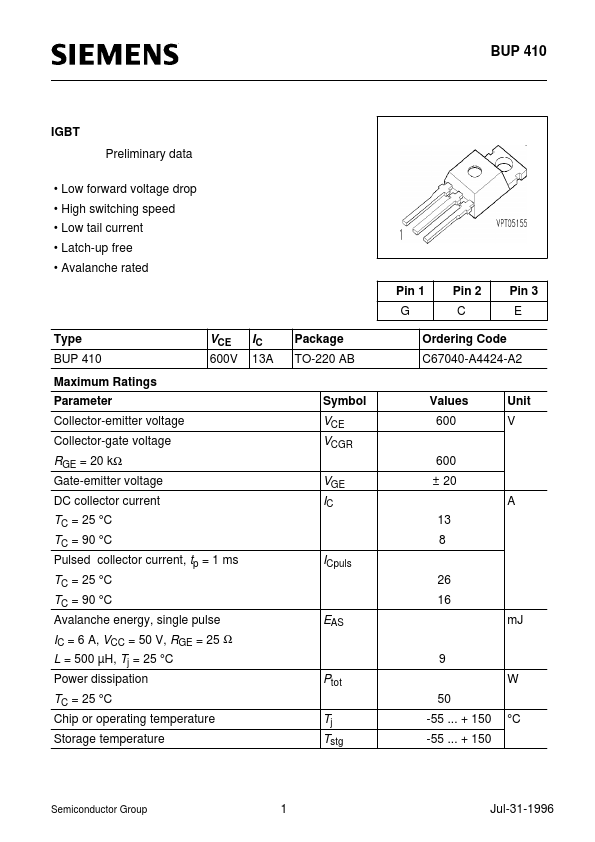 BUP410 Siemens Semiconductor Group