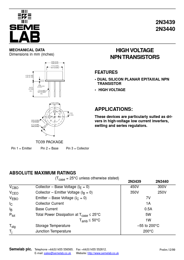 2N3440 Seme LAB