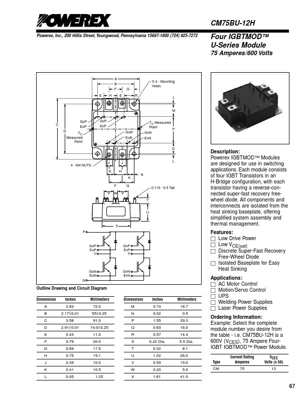 CM75BU-12H Powerex Power Semiconductors