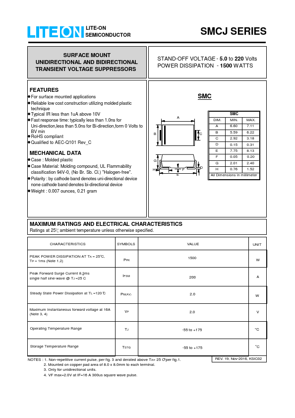 SMCJ7.0CA LITE-ON