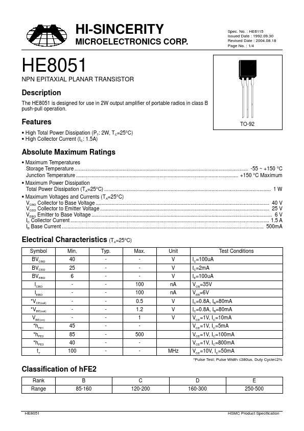 HE8051 Hi-Sincerity Mocroelectronics