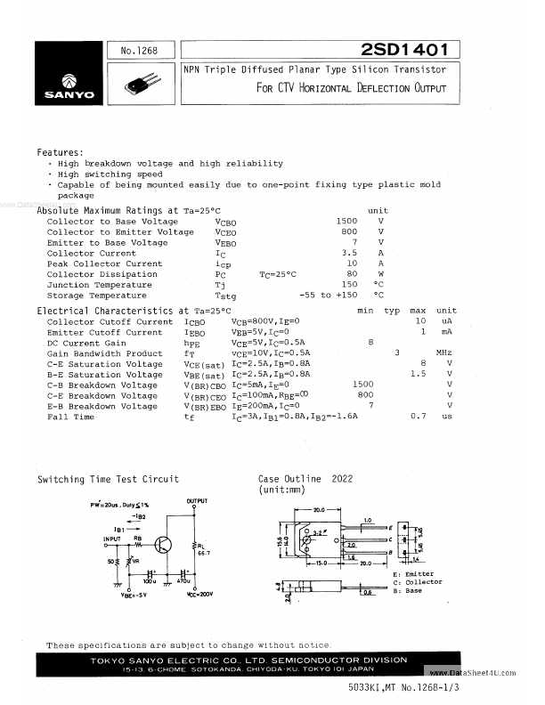 2SD1401 Sanyo Semicon Device