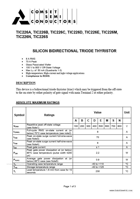 TIC226E Comset Semiconductor