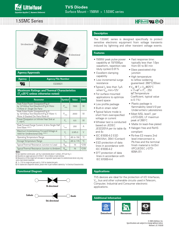 1.5SMC200CA Littelfuse