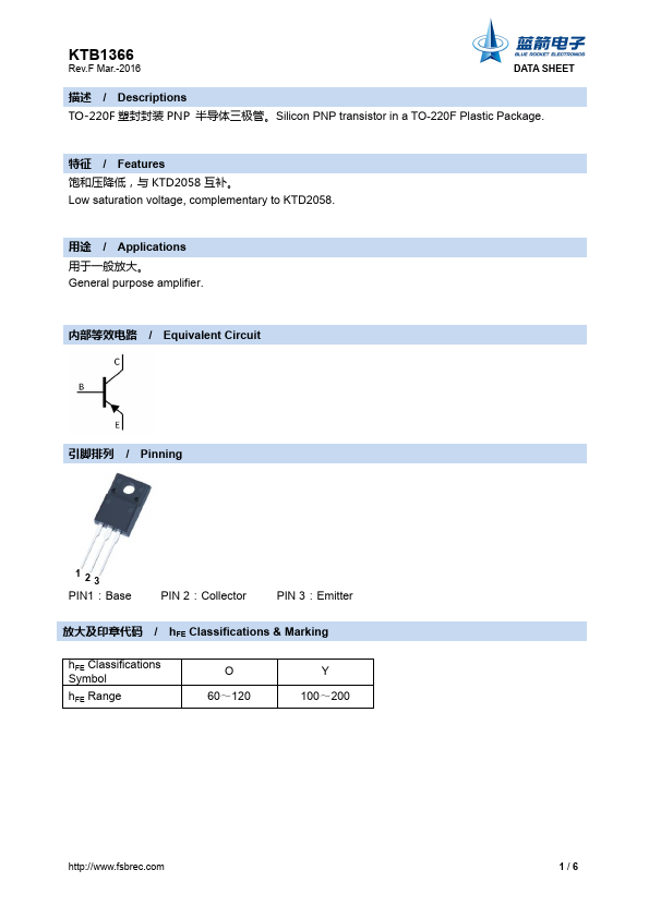 KTB1366 BLUE ROCKET ELECTRONICS