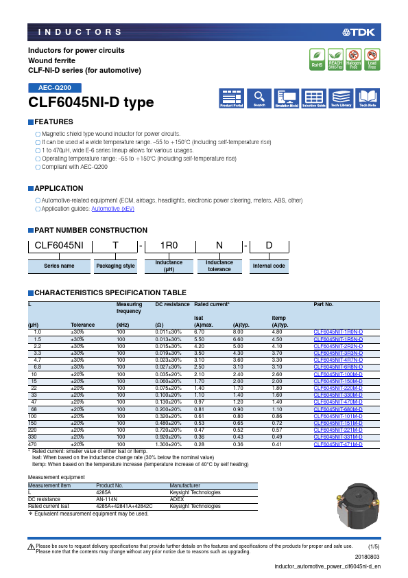 <?=CLF6045NIT-4R7N-D?> डेटा पत्रक पीडीएफ