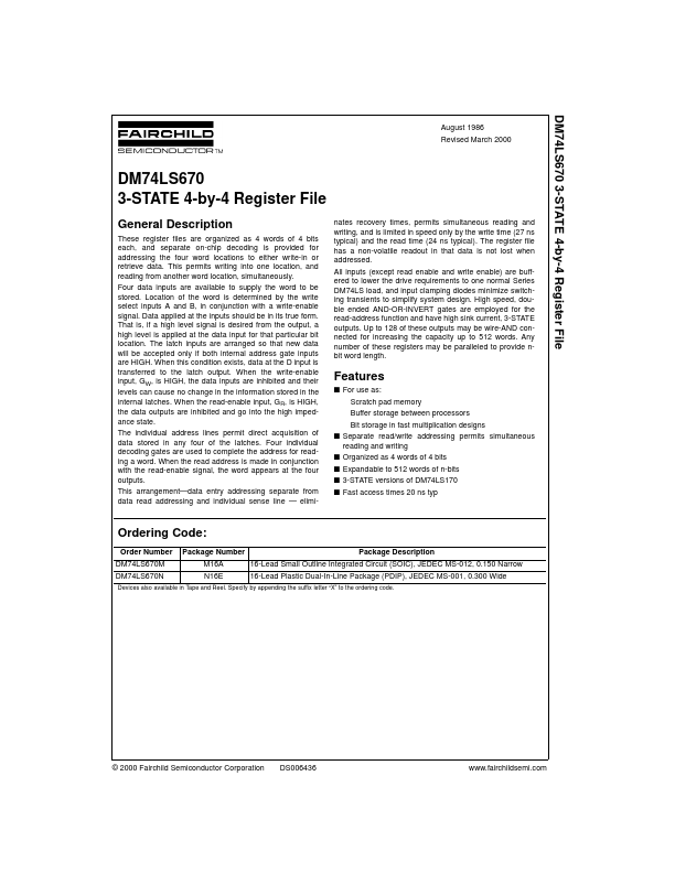 74LS670 Fairchild Semiconductor