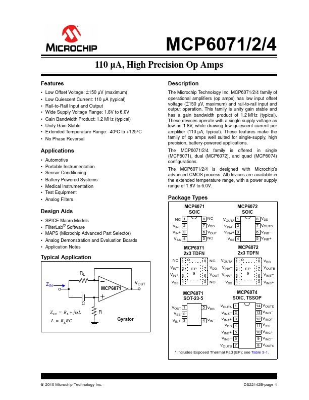 MCP6072 Microchip Technology