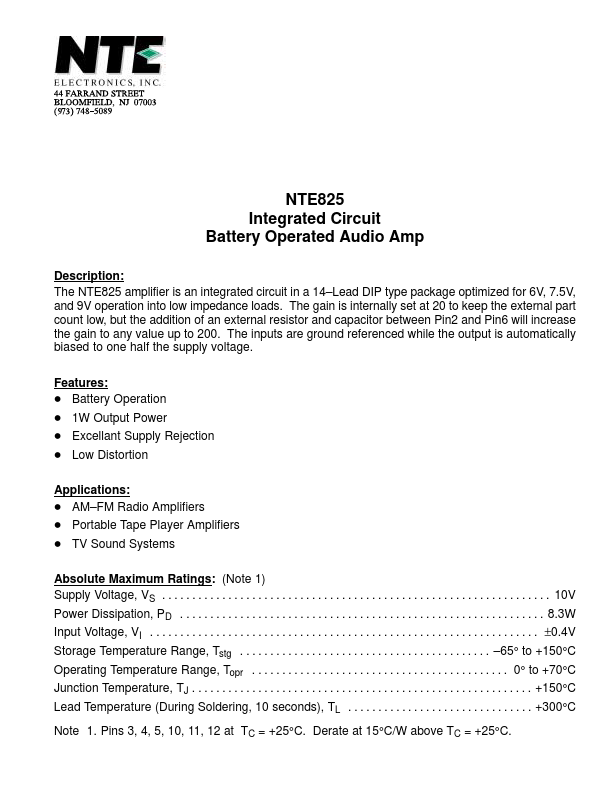 NTE825 NTE Electronics