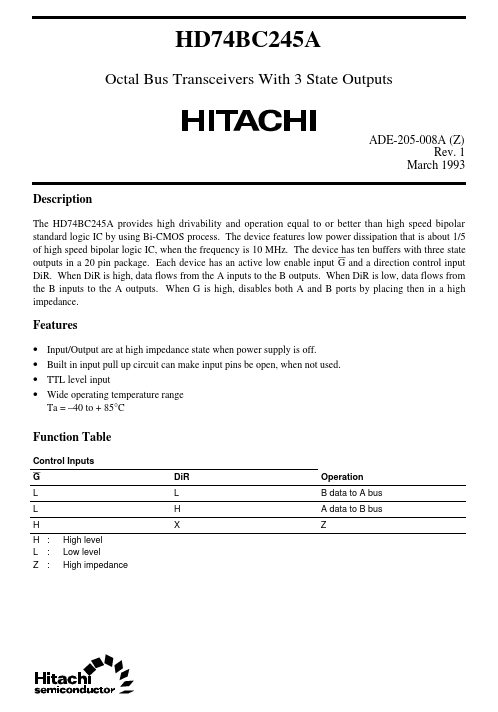 HD74BC245A Hitachi Semiconductor