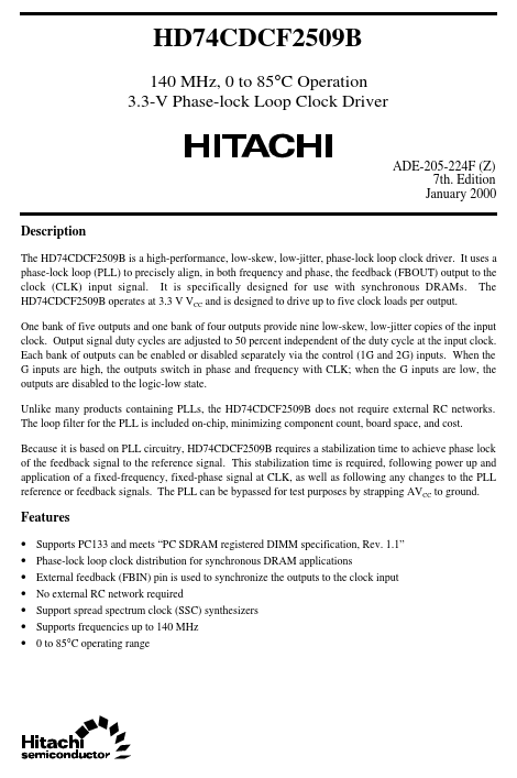 HD74CDCF2509B Hitachi Semiconductor