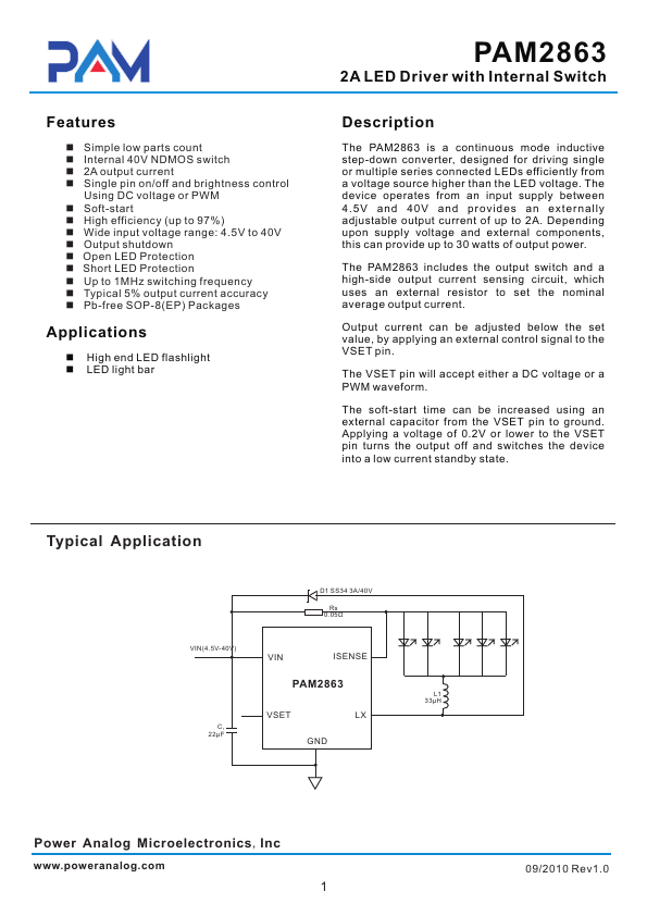 PAM2863 Power Analog Micoelectronics