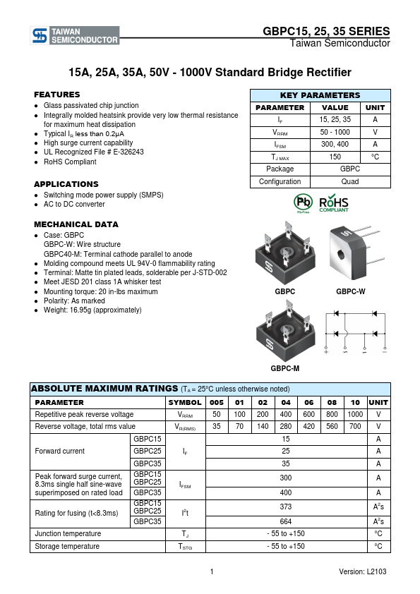 GBPC15005 Taiwan Semiconductor