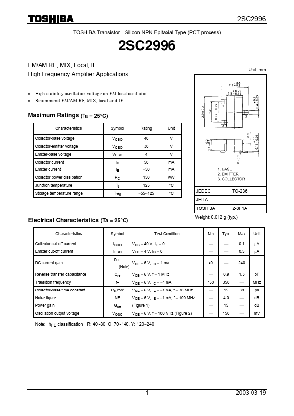 2SC2996 Toshiba Semiconductor