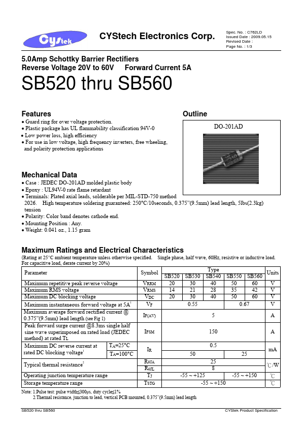 SB550 CYStech Electronics