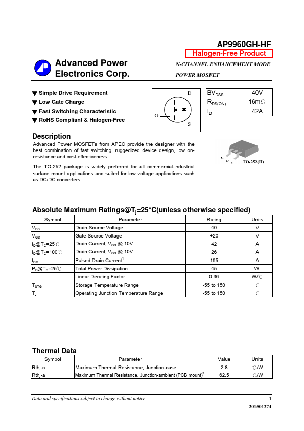 AP9960GH-HF Advanced Power Electronics