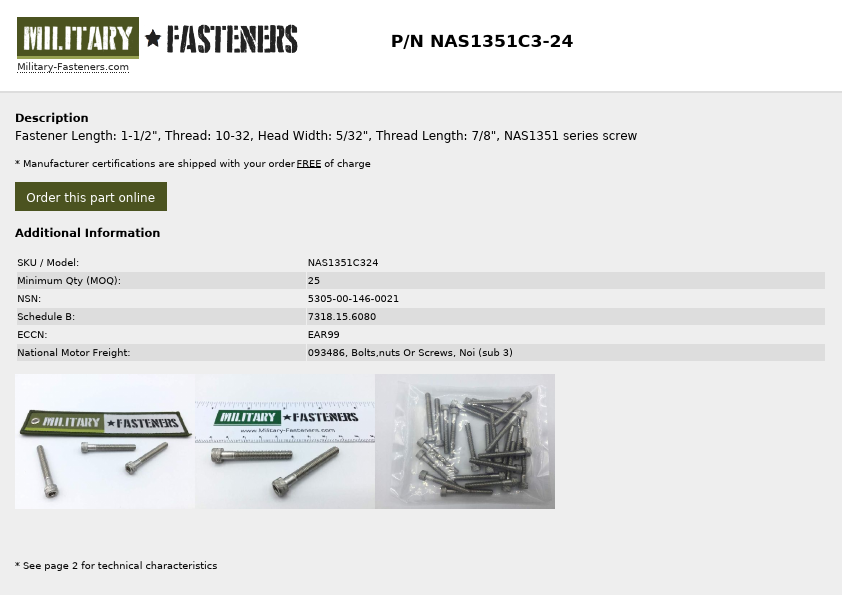 NAS1351C3-24 military fasteners