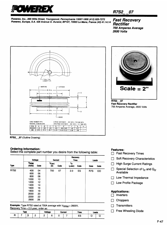 R7S20807 Powerex Power Semiconductors