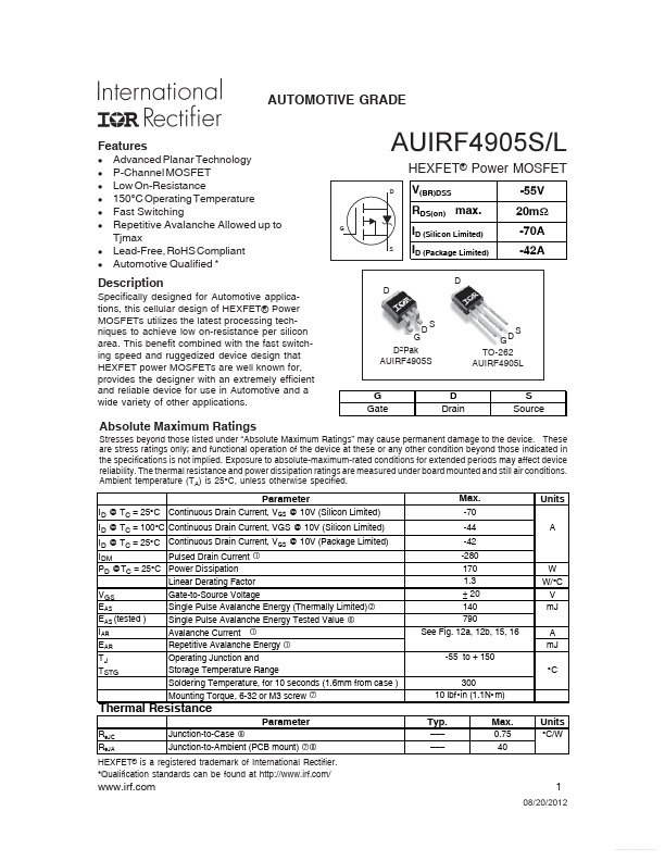 AUIRF4905L International Rectifier