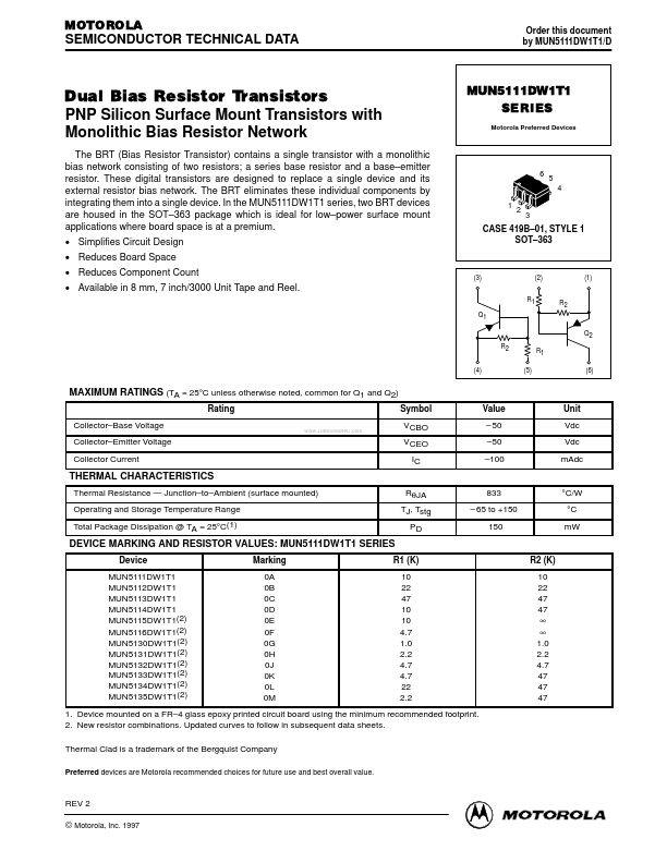 MUN5114DW1T1 Motorola