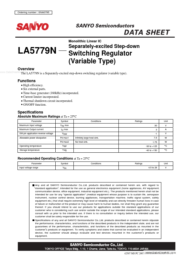 LA5779N Sanyo Semicon Device