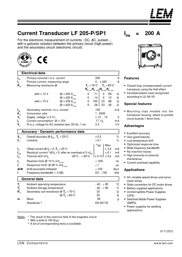 <?=LF205P?> डेटा पत्रक पीडीएफ