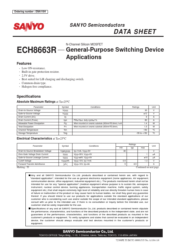 ECH8663R Sanyo Semicon Device