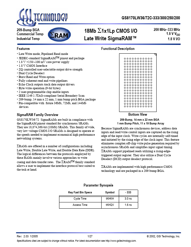 GS8170LW36C-300 GSI Technology