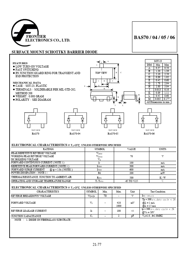 BAS70 Frontier Electronics