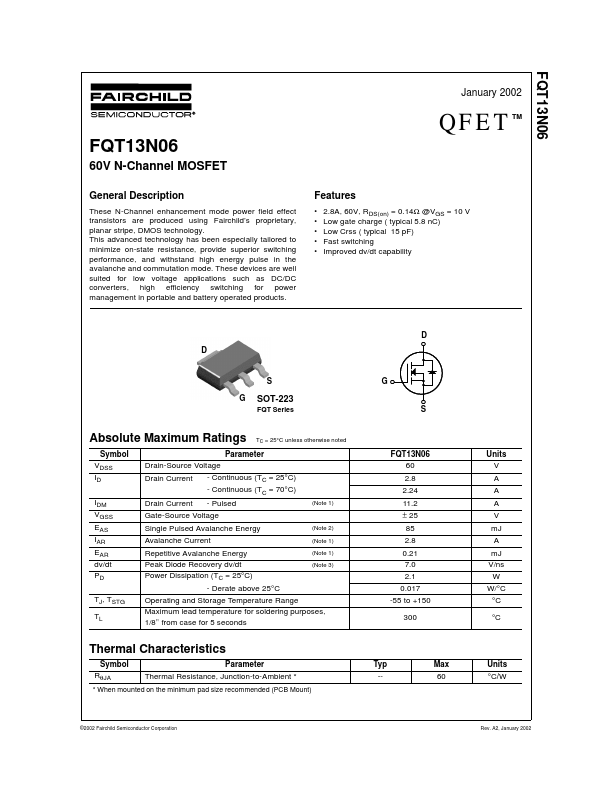 FQT13N06 Fairchild Semiconductor