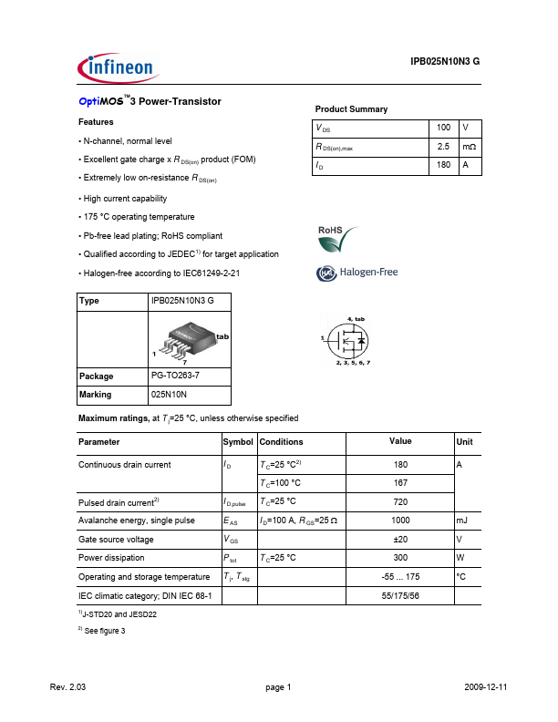 IPB025N10N3 Infineon