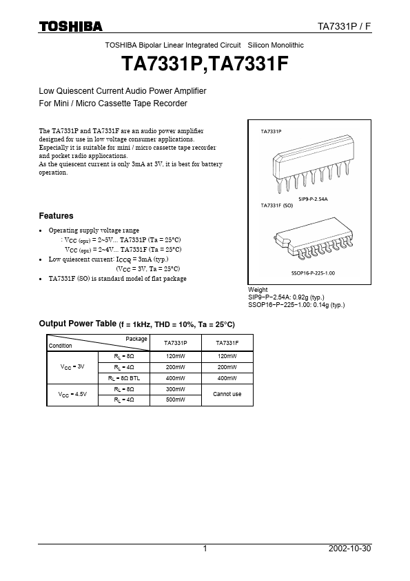 TA7331P Toshiba Semiconductor