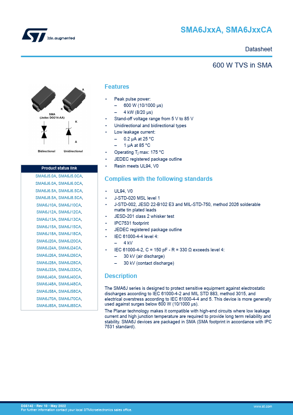 SMA6J26A STMicroelectronics