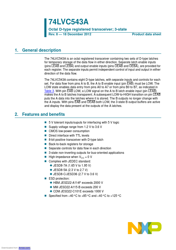 <?=74LVC543A?> डेटा पत्रक पीडीएफ