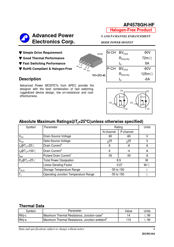 AP4578GH-HF Advanced Power Electronics