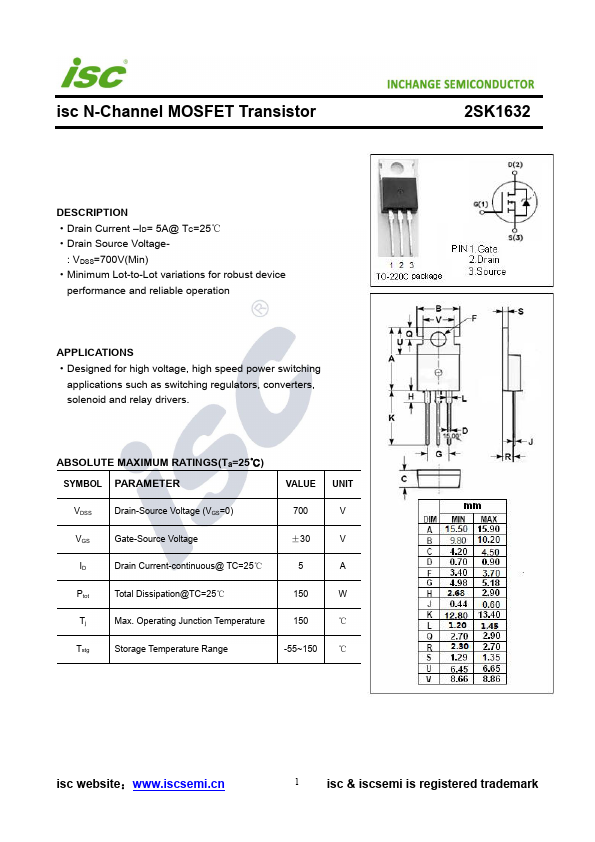 2SK1632 Inchange Semiconductor