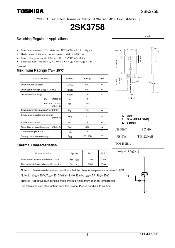 2SK3758 Toshiba Semiconductor