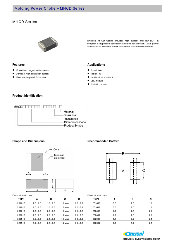 MHCD322512-1R5N-A8T Chilisin Electronics