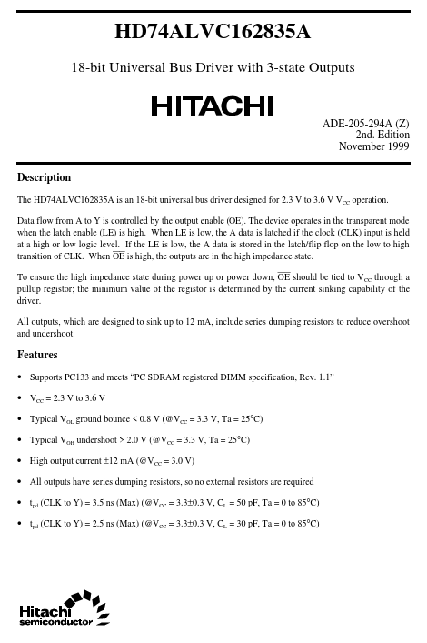 HD74ALVC162835A Hitachi Semiconductor