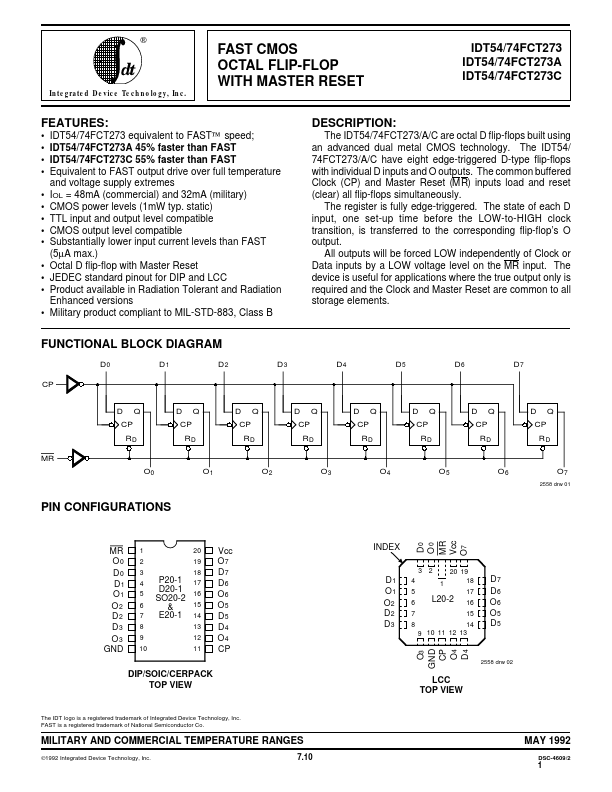 IDT54FCT273A Integrated Device Technology