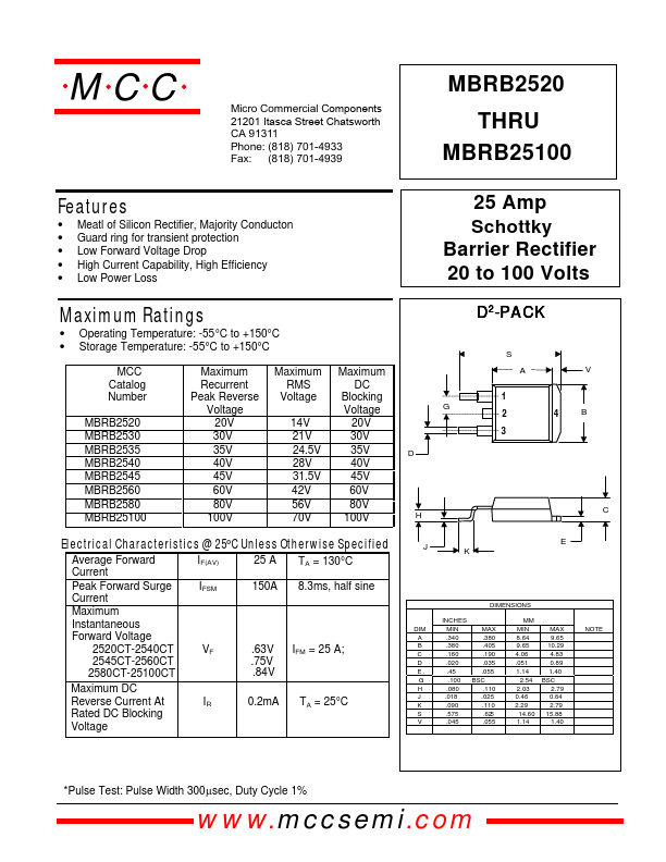 MBRB25100 Micro Commercial Components