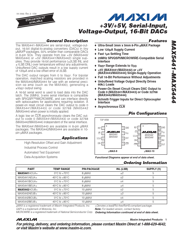 <?=MAX5442?> डेटा पत्रक पीडीएफ